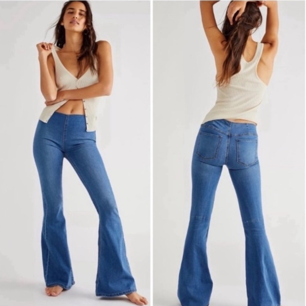 Free People Penny Pull On Flare Jeans Denim size 26